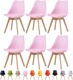 image 1 of Set of 6 Dining Chairs with Solid Wooden Legs and Seat Cushion Pads in Pink - Eva by MCC