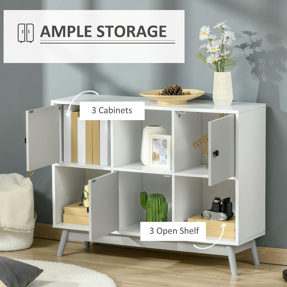 image 1 of HOMCOM Bookcase, Display Cabinet with 6 Storage Cubes for Study Grey