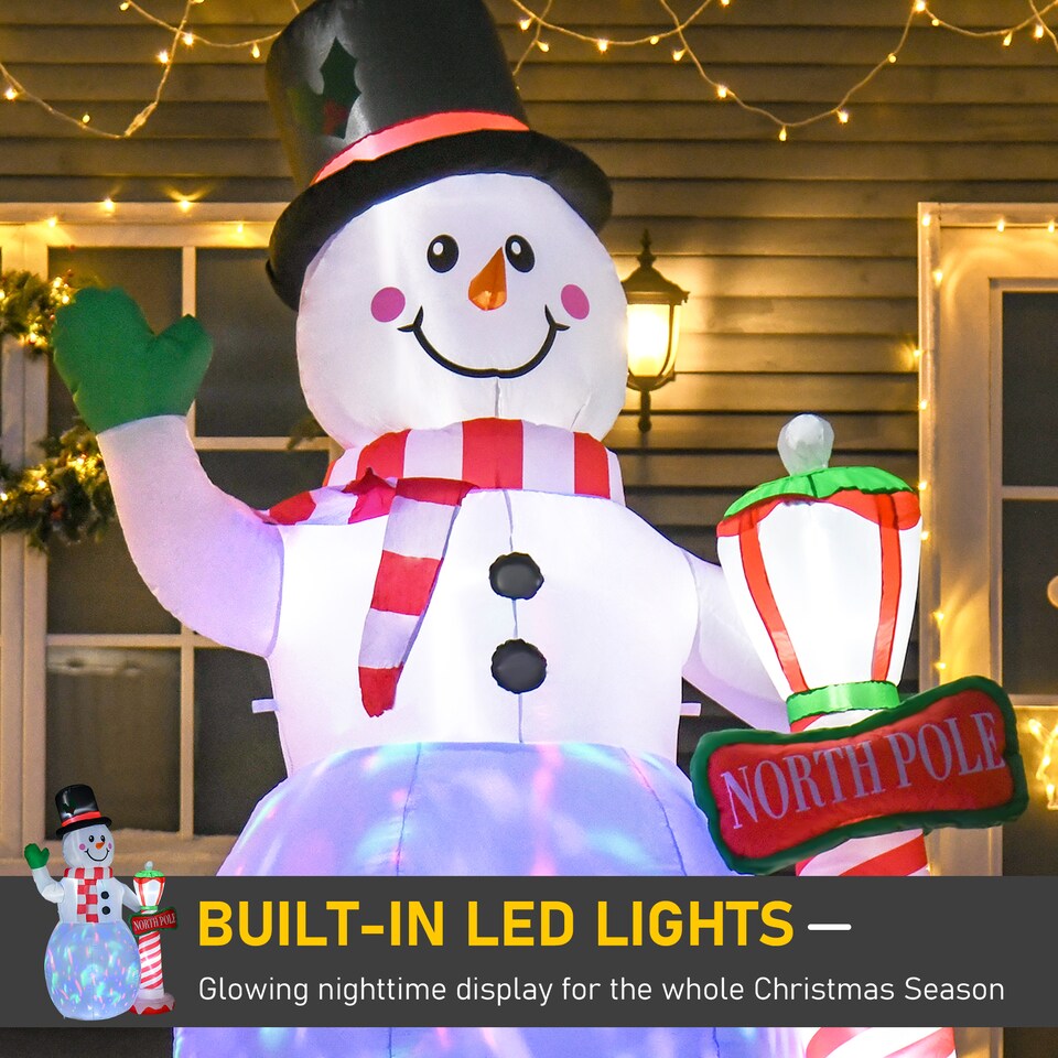 image 1 of HOMCOM 8ft Tall Christmas Inflatable Snowman with Street Lamp, Lighted for Home Indoor Outdoor Garden Lawn Decoration Party Prop