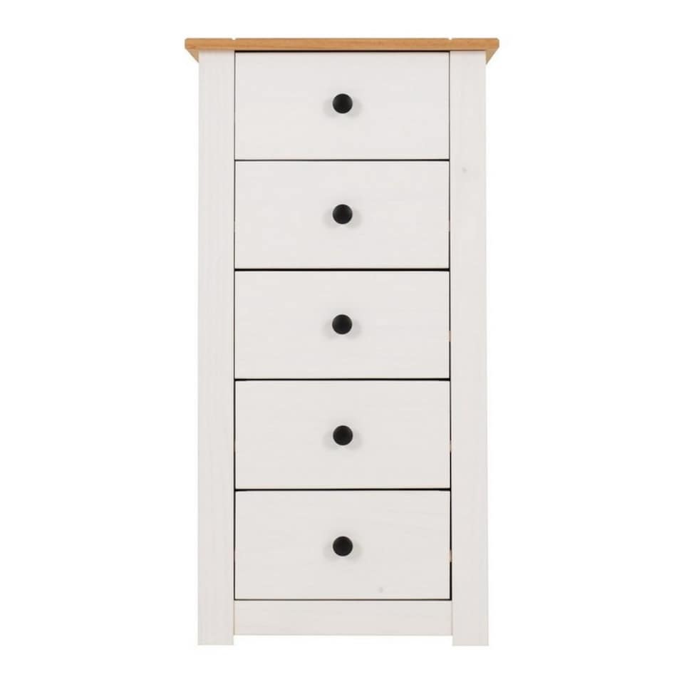 image 1 of Panama 5 Drawer Chest - L44 x W46 x H89.5 cm - White/Natural Wax