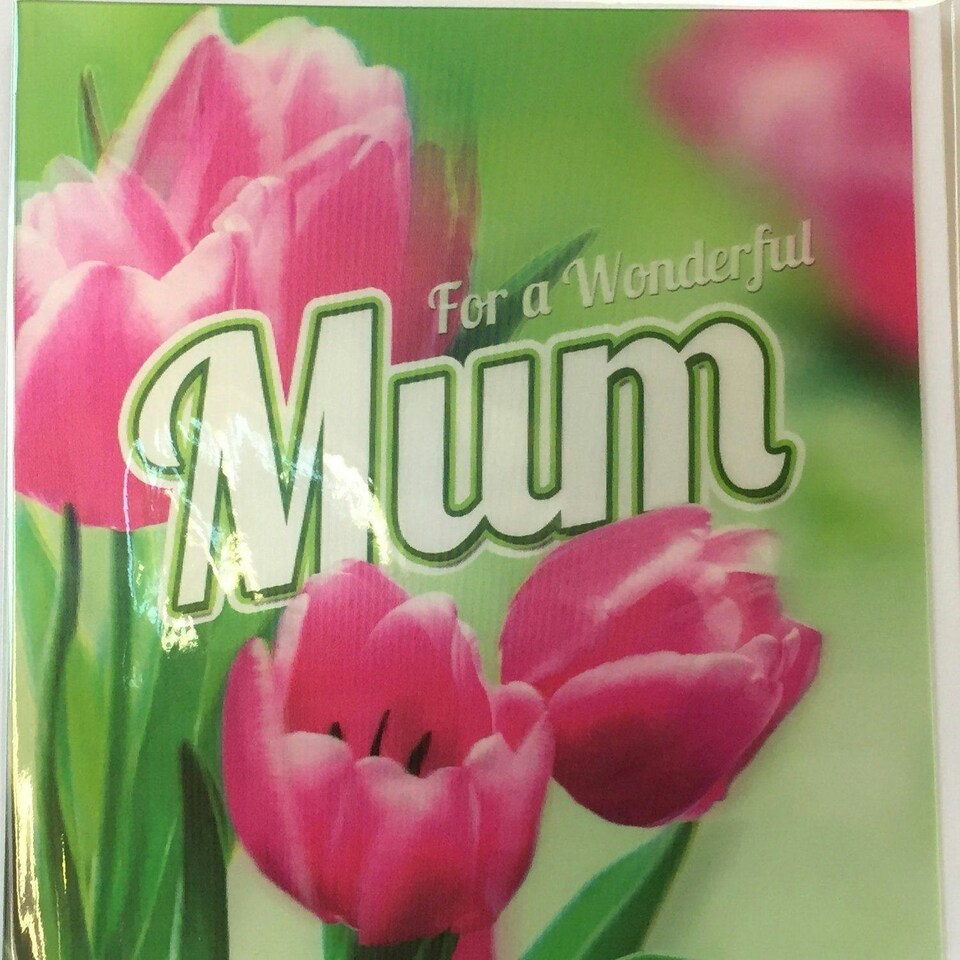 image 1 of 3D Holographic Beautiful Pink Tulips Wonderful Mum Mother's day Greetings Card