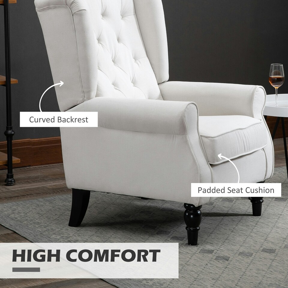 image 1 of HOMCOM Accent Retro Tufted Club Wood Fabric Armchair Cream White