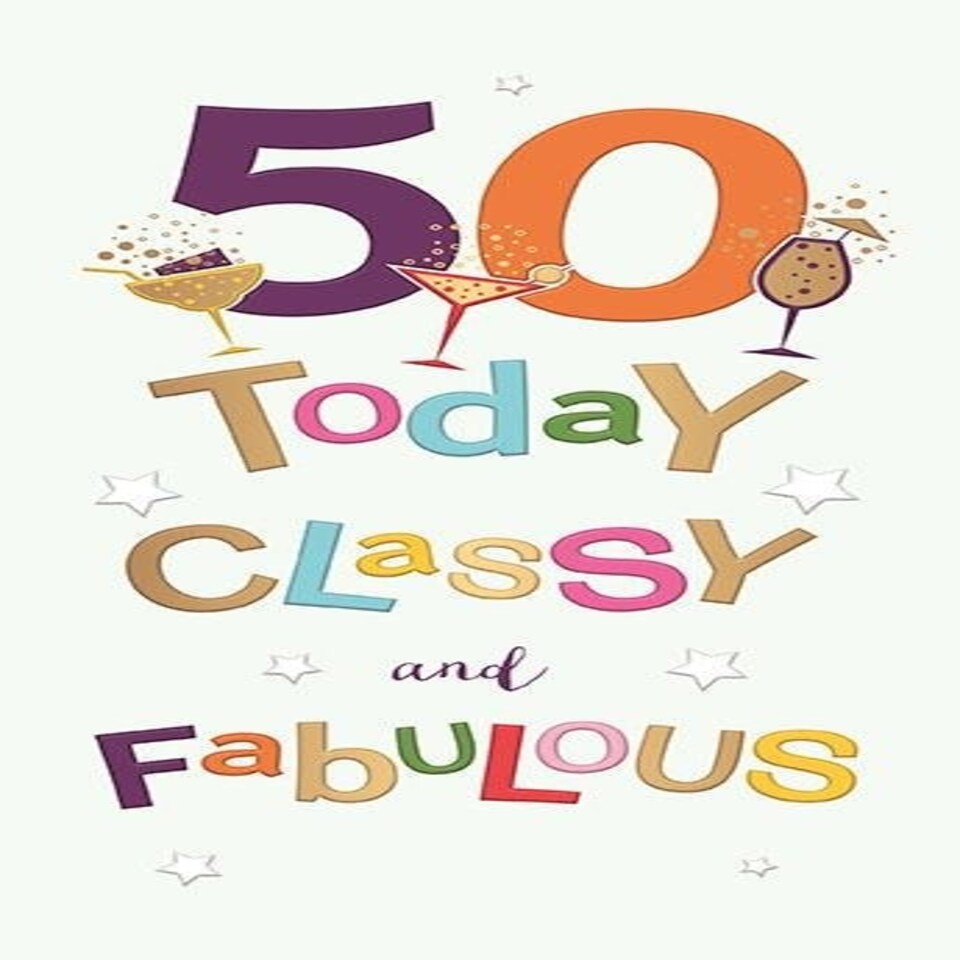 Words 'n' Wishes Traditional Womens 50th Milestone Birthday Card, Birthday Card Age 50, Classy and Fabulous, Cocktails and Stars