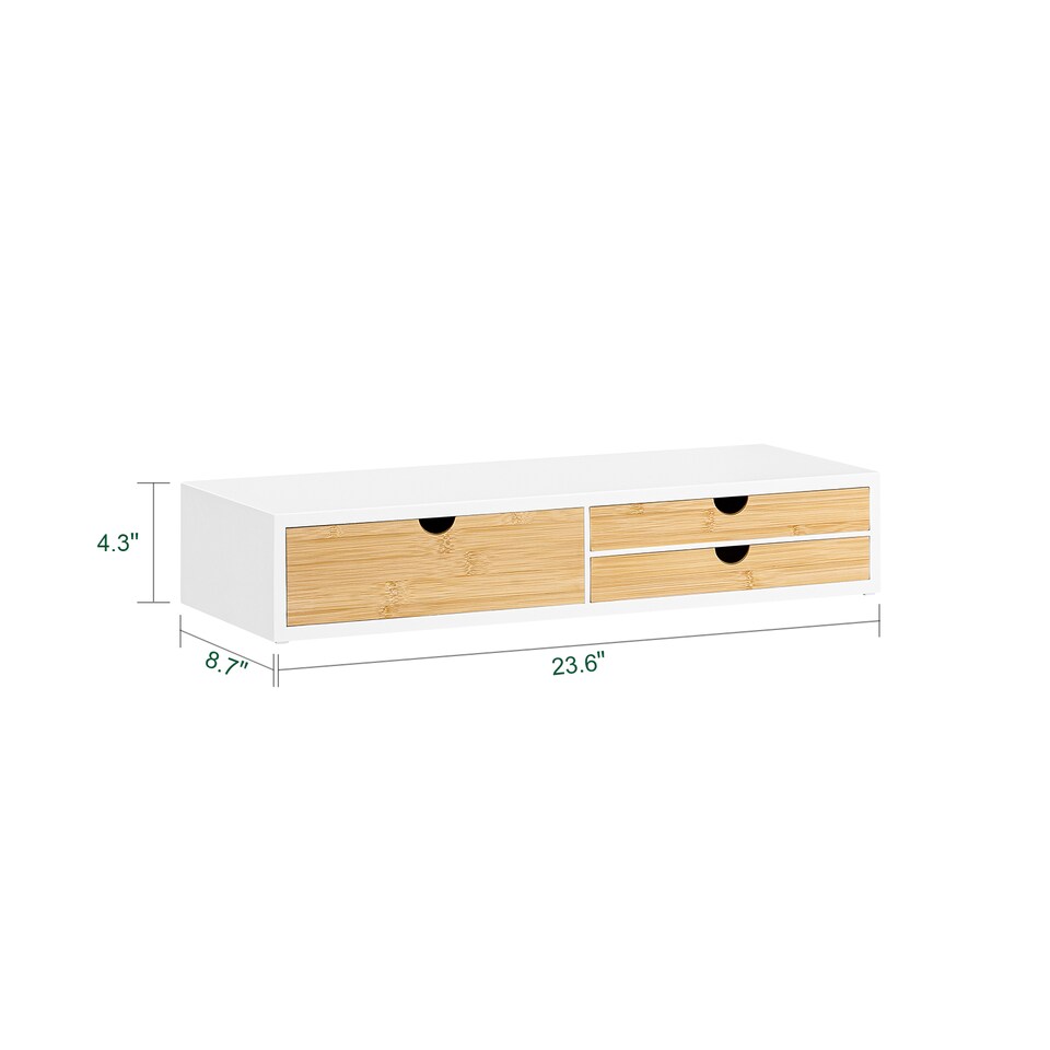 image 1 of SoBuy Monitor Stand with 3 Bamboo Drawers, White, 23.6x8.7x4.3 inches, 4.65 kg - BBF11-WN