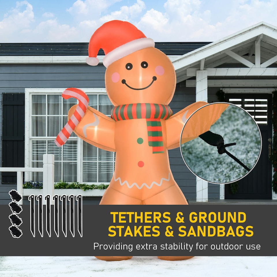 image 1 of HOMCOM 8ft Christmas Inflatable Gingerbread Man Lighted Indoor Outdoor Décor