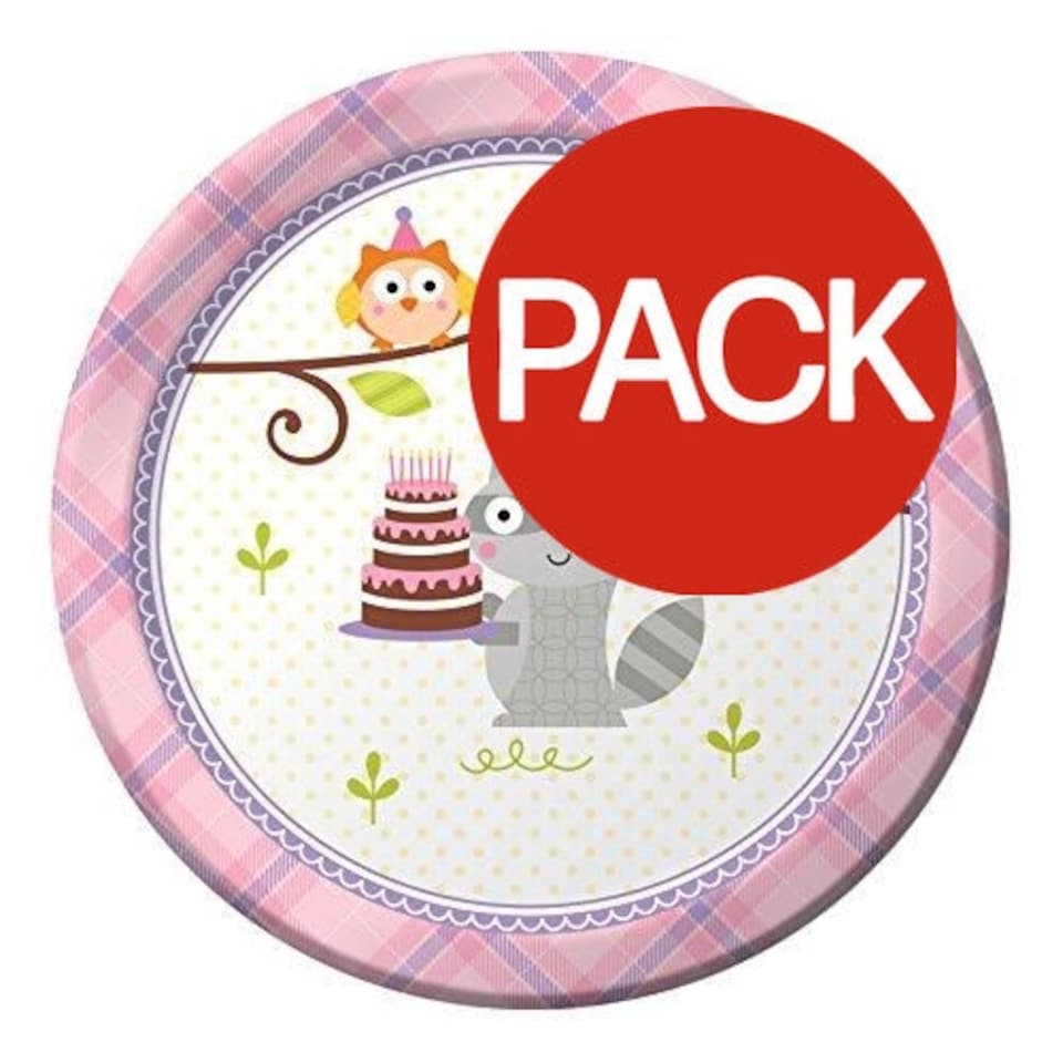 Creative Party Happi Woodland Paper Flowers Birthday Dessert Plate (Pack of 8) - White/Pink - One Size
