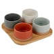 image 3 of Stoneware Serving Condiment Sets Snack Dishes Bamboo Paddle Board Platter | Multi | Multicoloured | 4 Bowls on Board