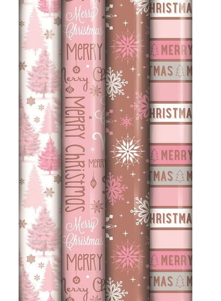 image 1 of Christmas Gift Wrapping Paper 4 x 8M Rolls And Gift Tags Rose Gold Blush Pink