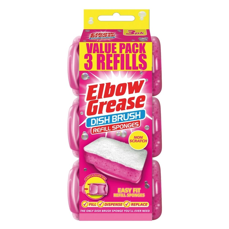Pack of 3 Elbow Grease Pink Dish Brush Refills
