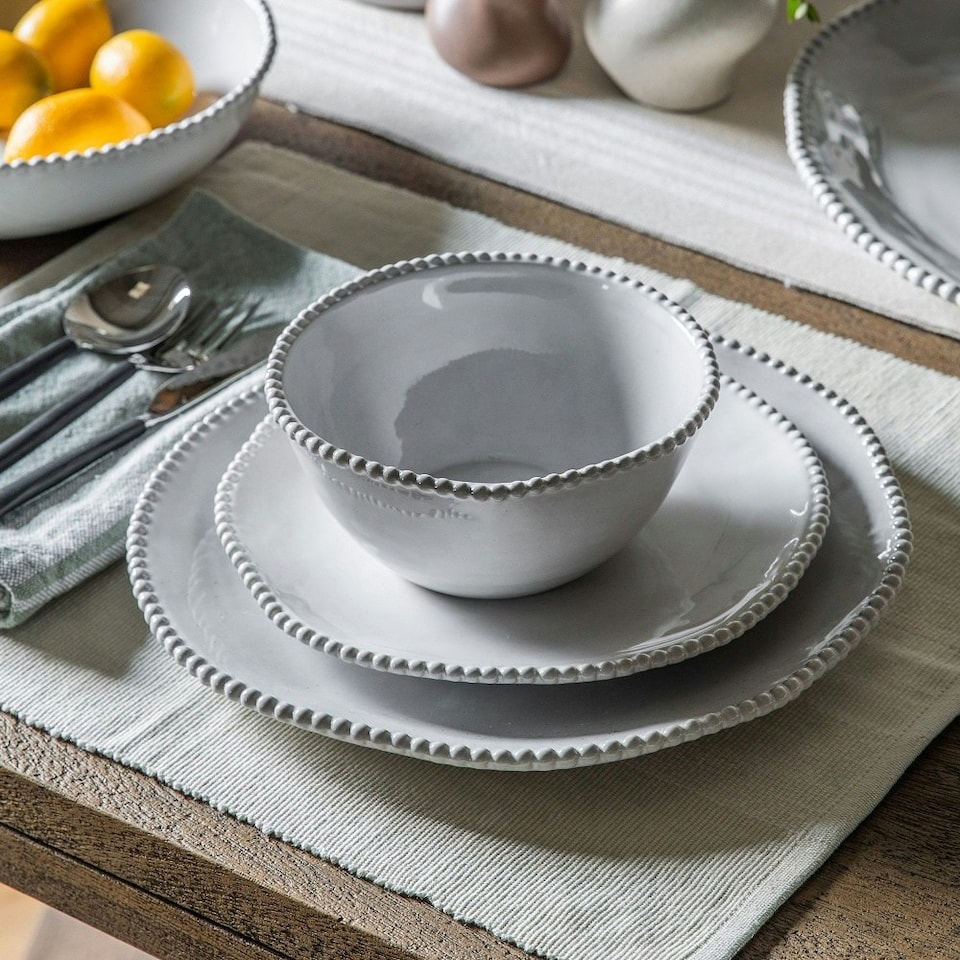 image 1 of Side Plate Set: 4 x 22cm x 20cm Organic Bead Plates, Ceramic White