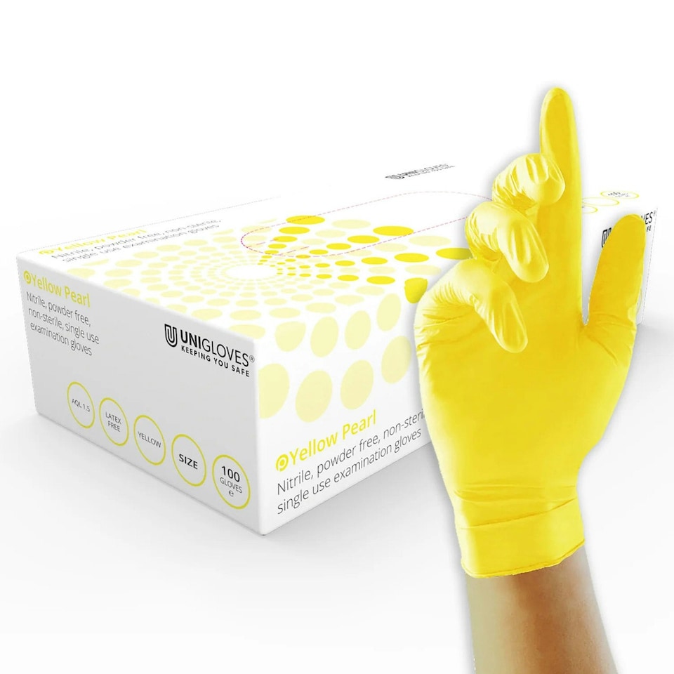 image 1 of Unigloves Yellow Pearl Box of 100 Nitrile Gloves