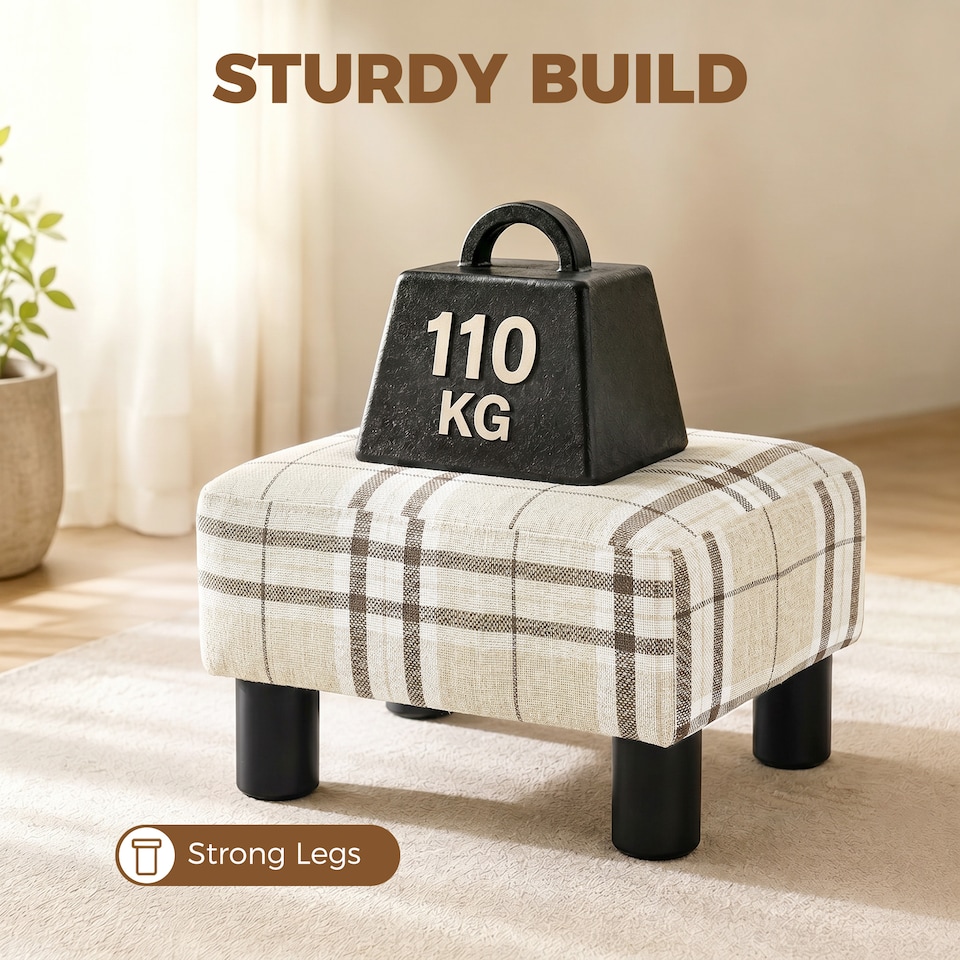 image 1 of HOMCOM Chic Linen Fabric Foot Stool Ottoman Cube with Legs
