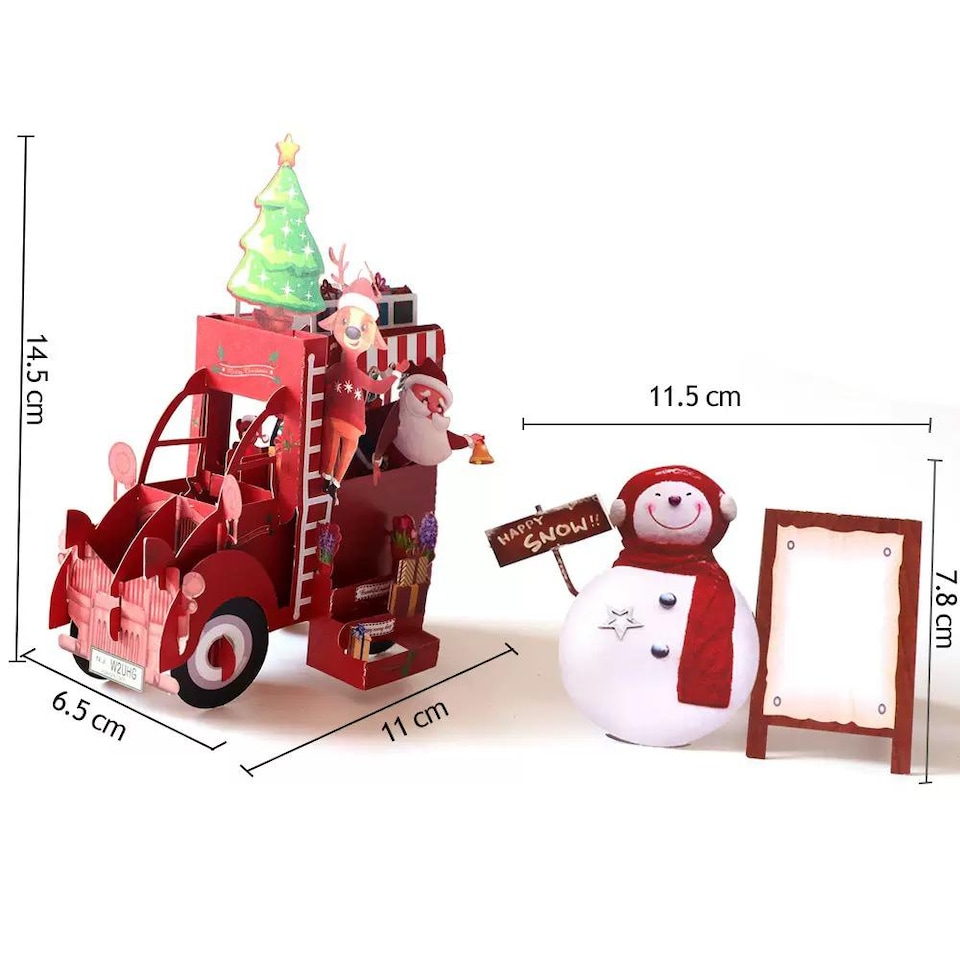 image 1 of Santa’s Festive Truck & Snowman Scene Christmas Card