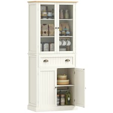 HOMCOM Freestanding Kitchen Cupboard, 5-tier Storage Cabinet with Adjustable Shelves and Drawer for Living Room, Dining Room, Cream White