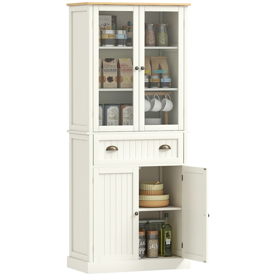image 1 of HOMCOM Freestanding Kitchen Cupboard, 5-tier Storage Cabinet with Adjustable Shelves and Drawer for Living Room, Dining Room, Cream White