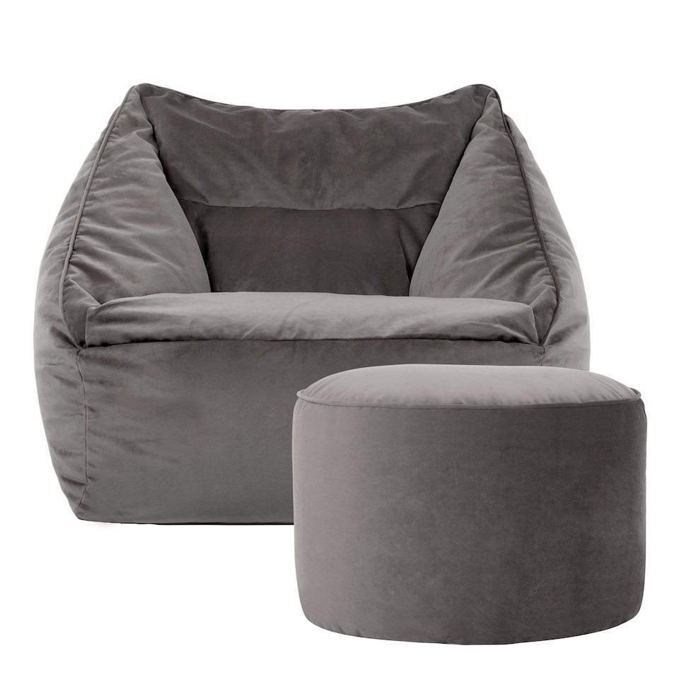 image 1 of icon Natalia  Velvet Armchair and Milano Round Footstool Bean Bag, Charcoal