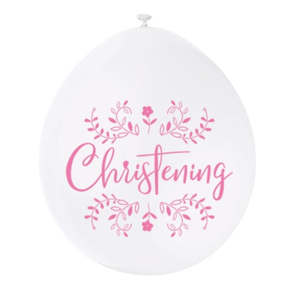 image 1 of Pack of 10 Pink & White Christening 9" Latex Balloons