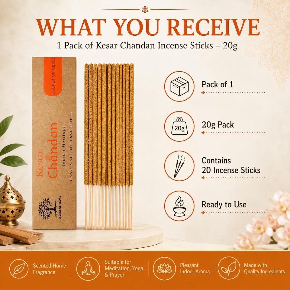 image 1 of Kesar Chandan Incense Sticks 20g Pack of 1 – Scented Home Fragrance Agarbatti