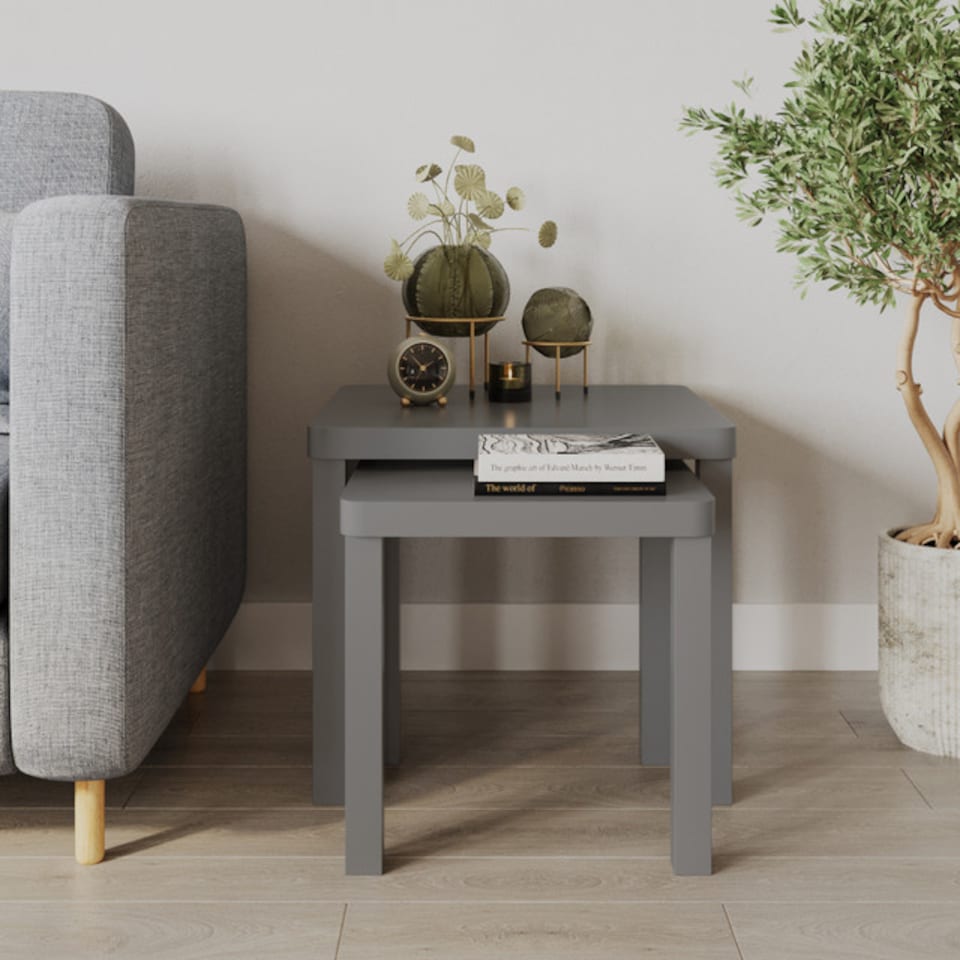 image 1 of URBNLIVING Square Wooden Nesting Stacking Tables Set Of 2 | Multi | Grey | 2