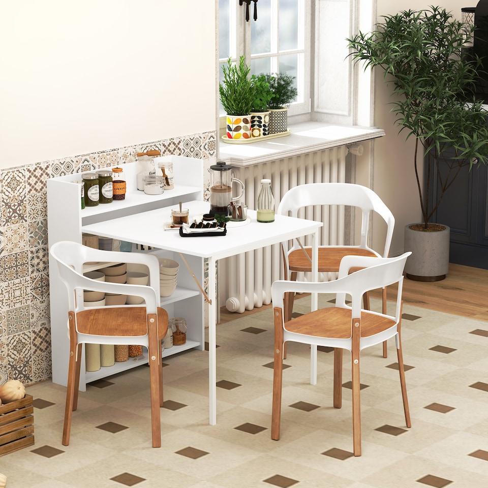 image 1 of HOMCOM Folding Dining Table, Kitchen Table with Shelves