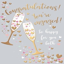 Words 'n' Wishes Open Engagement Congratulations Card - Champagne Toast and Hearts with Gold Foil - Eco-Friendly - Made in the UK