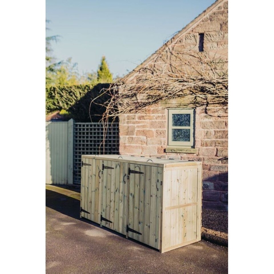 image 1 of Deluxe Triple Bin Store - Timber - L90 x W210 x H120 cm - Garden Storage - Minimal Assembly Required Brown