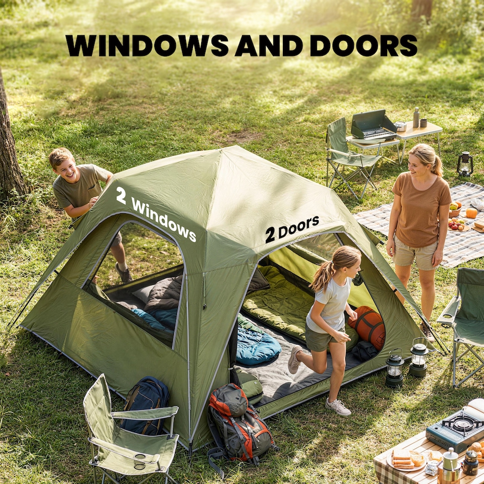 image 1 of Outsunny Pop Up Tent Waterproof Instant Camping Tents 2-3 People Green