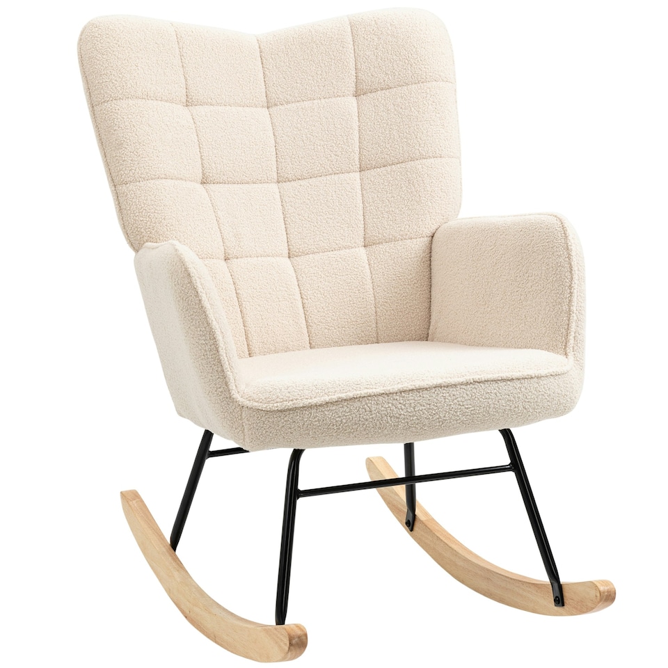 image 1 of HOMCOM Wingback Rocking Chair for Nursing with Steel Frame Beige