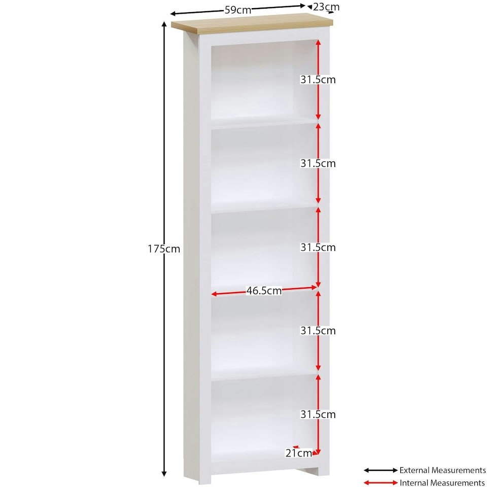 image 1 of Vida Designs Arlington 5 Tier Bookcase Shaker Style Display Storage, White & Oak