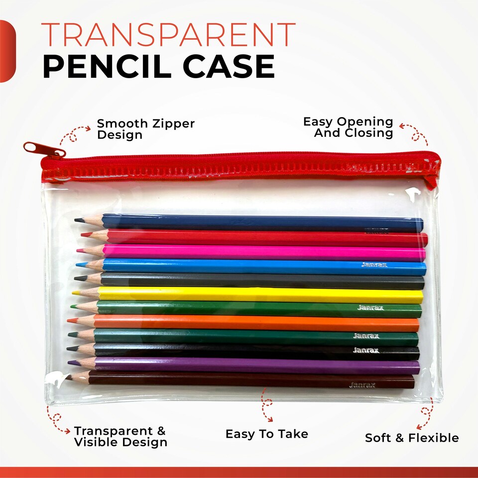 image 1 of Pack of 12 Colouring Pencils in Black Zip Clear Pencil Case