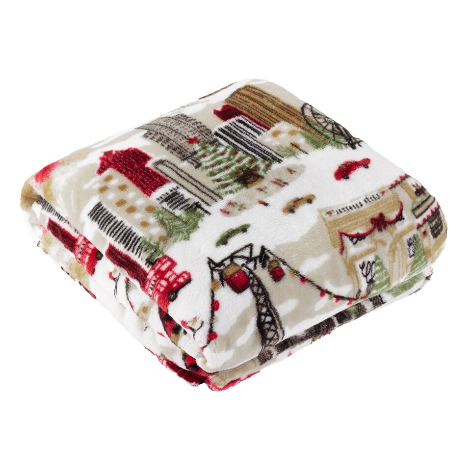 image 1 of Furn Joy To All Printed Fleece Throw | Cream | Cream | 1