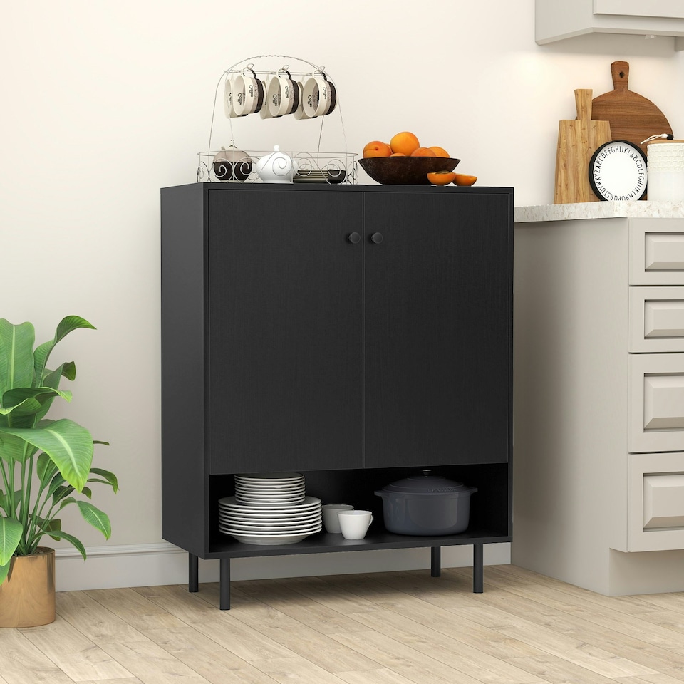 image 1 of COSTWAY Storage Cabinet 2 Door Buffet Sideboard Black Black