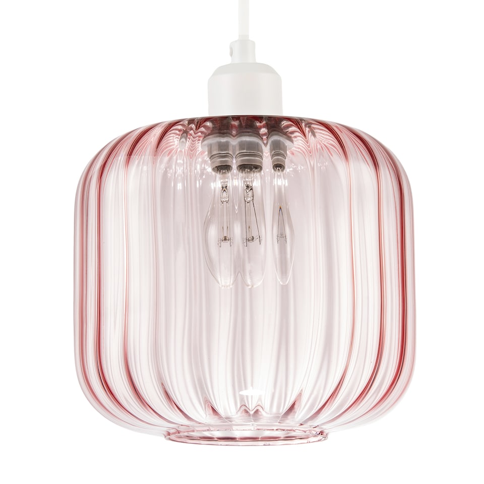 image 1 of Contemporary Soft Pink Glass Wide Ribbed Square Pendant Light Shade