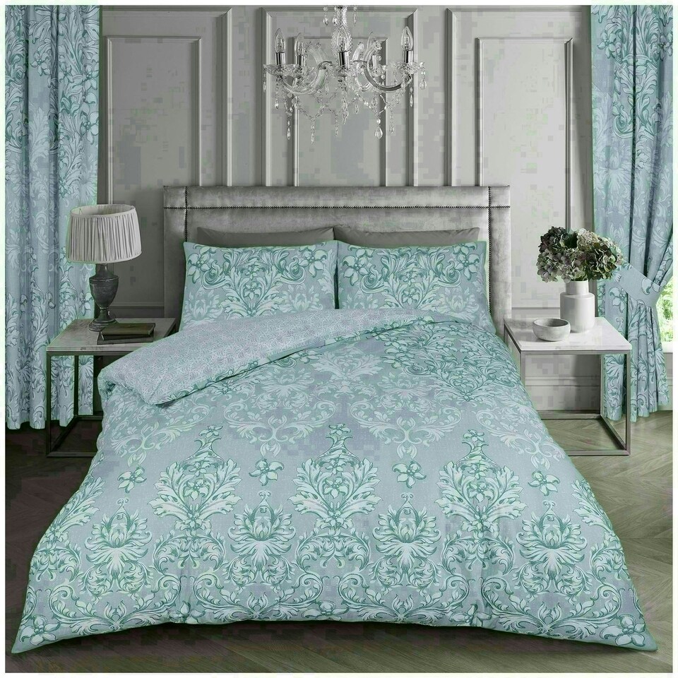 image 1 of VELVETIO Antoinette Printed Duvet Cover Set Reversible Polycotton Beddings N/A | Duck Egg | Double