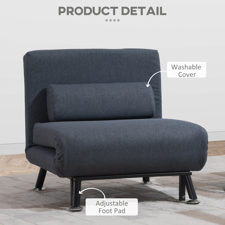 image 1 of HOMCOM Folding 5 Position Convertible Sleeper Chair Sofa Bed Dark Grey