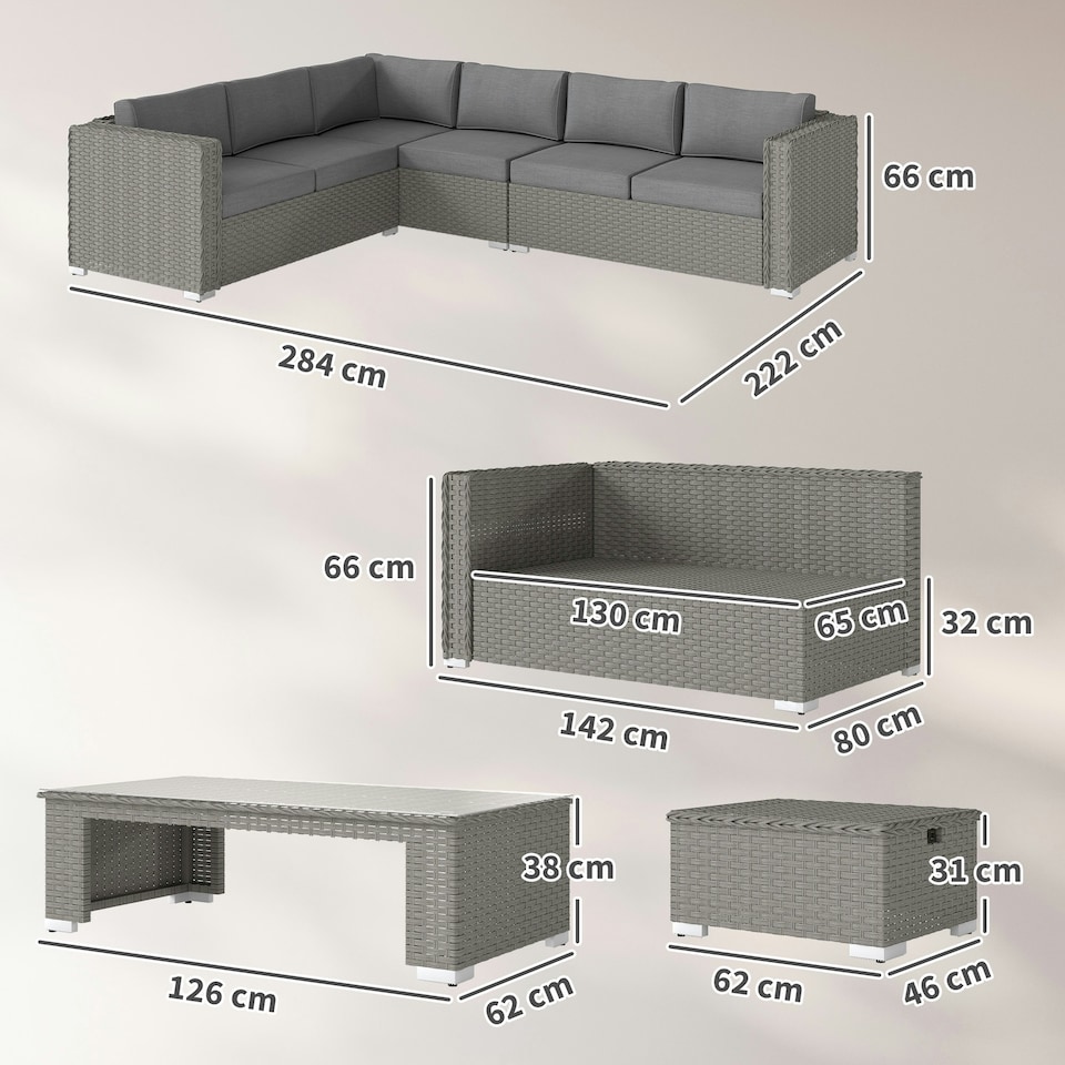 image 1 of Outsunny 6PC PE Rattan Corner Sofa Set Outdoor Conservatory Furniture w/ Cushion
