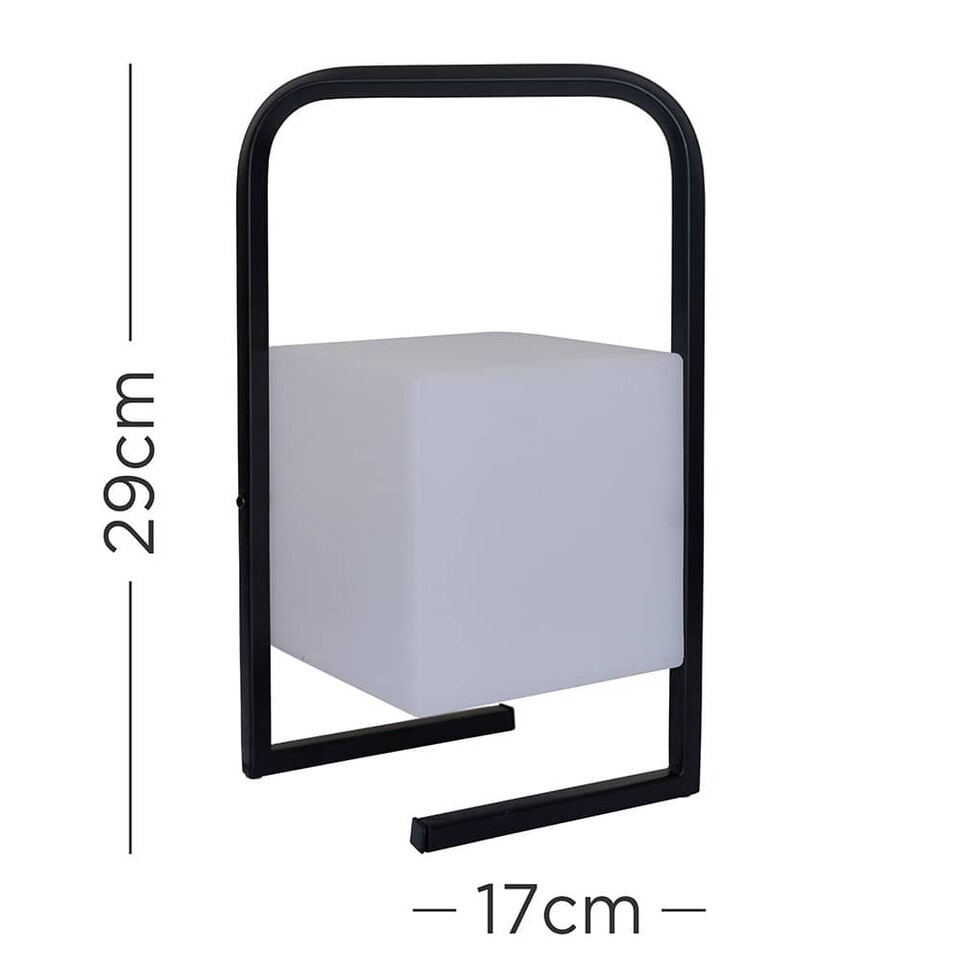 image 1 of ValueLights Corte Black Outdoor Table Lamp Dimmable With White Cube Shade