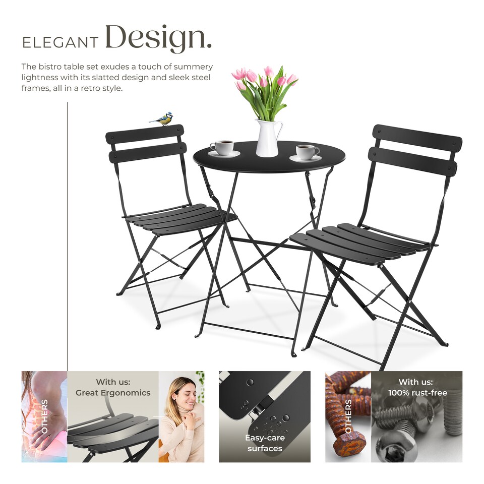 image 1 of Garden Table and Chairs Frieda - 2 seater, for balconies, patios and terraces, folding and lightweight | Black | black | 1