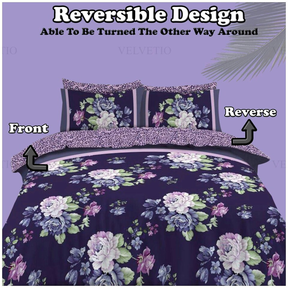 image 1 of VELVETIO Hayley Complete Duvet Cover Set with Fitted Sheet Printed Bedding Quilt Blue | King