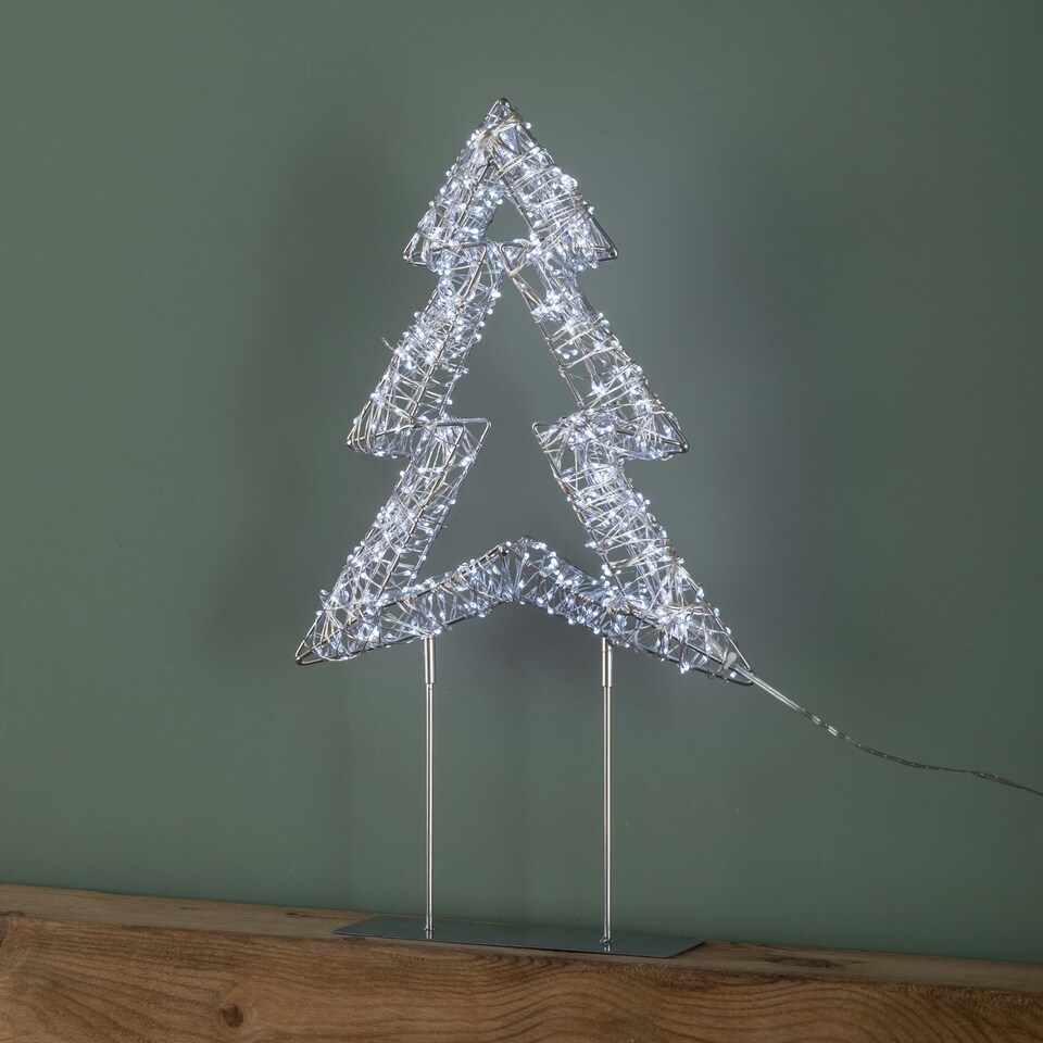 image 1 of 45cm Light up Silver Christmas Tree on Metal Stand with Twinkling White LEDs