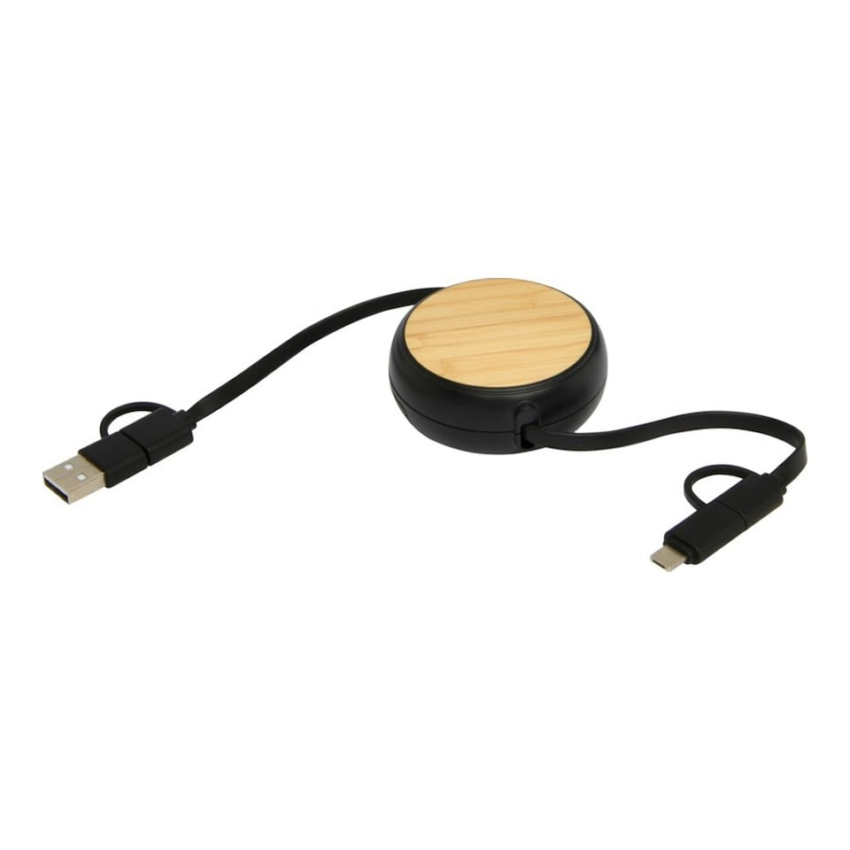 image 1 of Chechia Recycled Plastic 5 in 1 Retractable Connector Cable - Solid Black - One Size