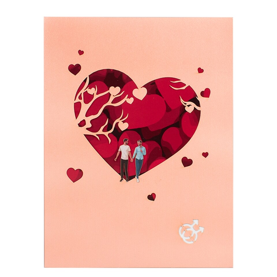 image 1 of Two Men Strolling Cherry Tree 3D Pop Up Greeting Card