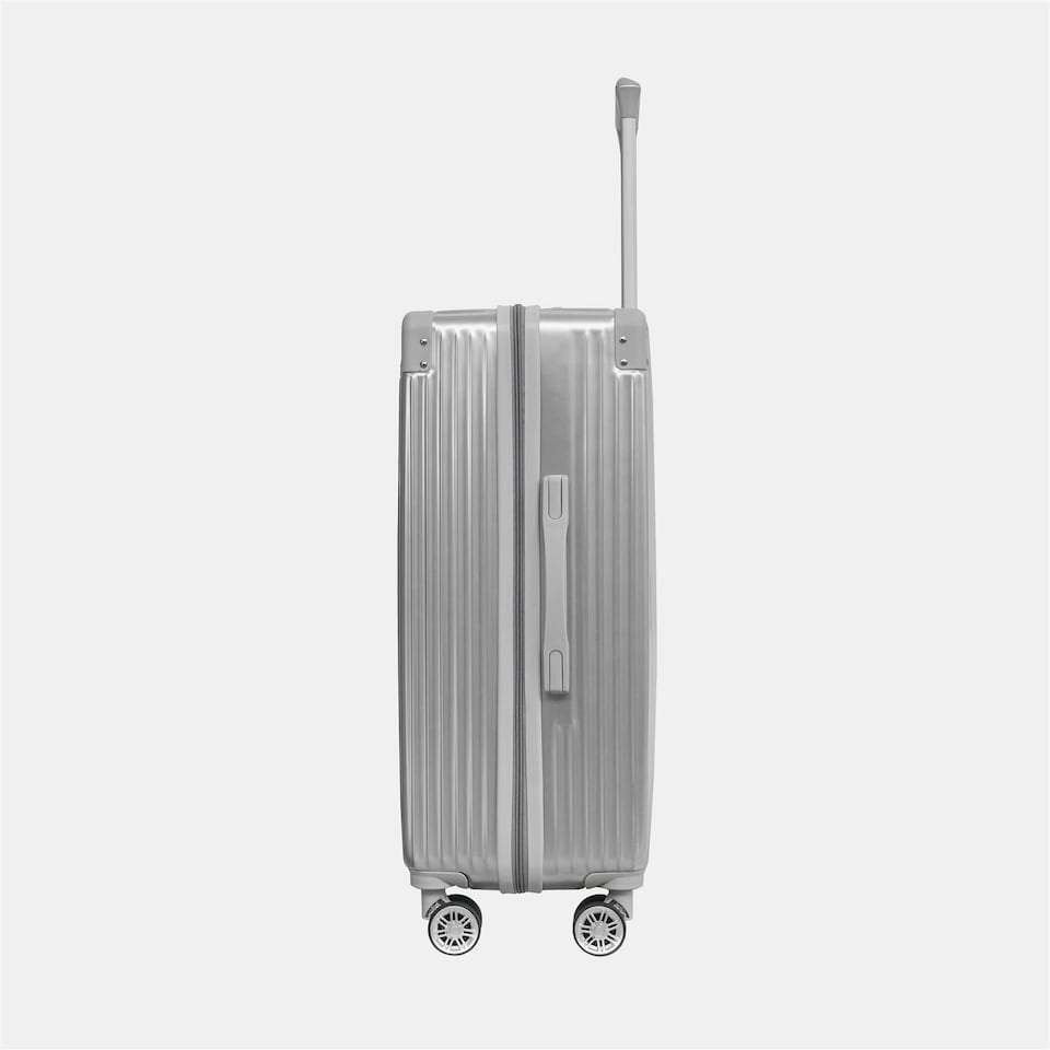 image 1 of OHS Metallic Effect Suitcase Set of 3 Hard Shell ABS Luggage | Silver