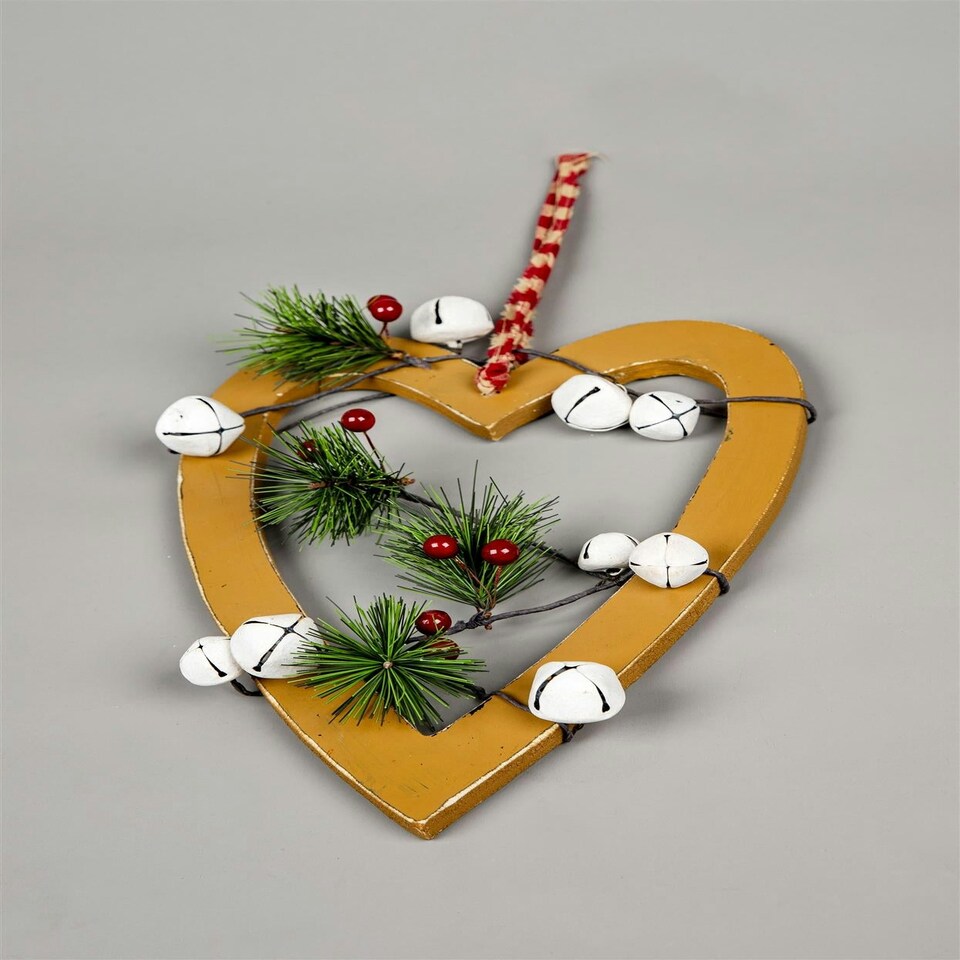 image 1 of 23cm Light Brown Heart Hanging Decorations Gold