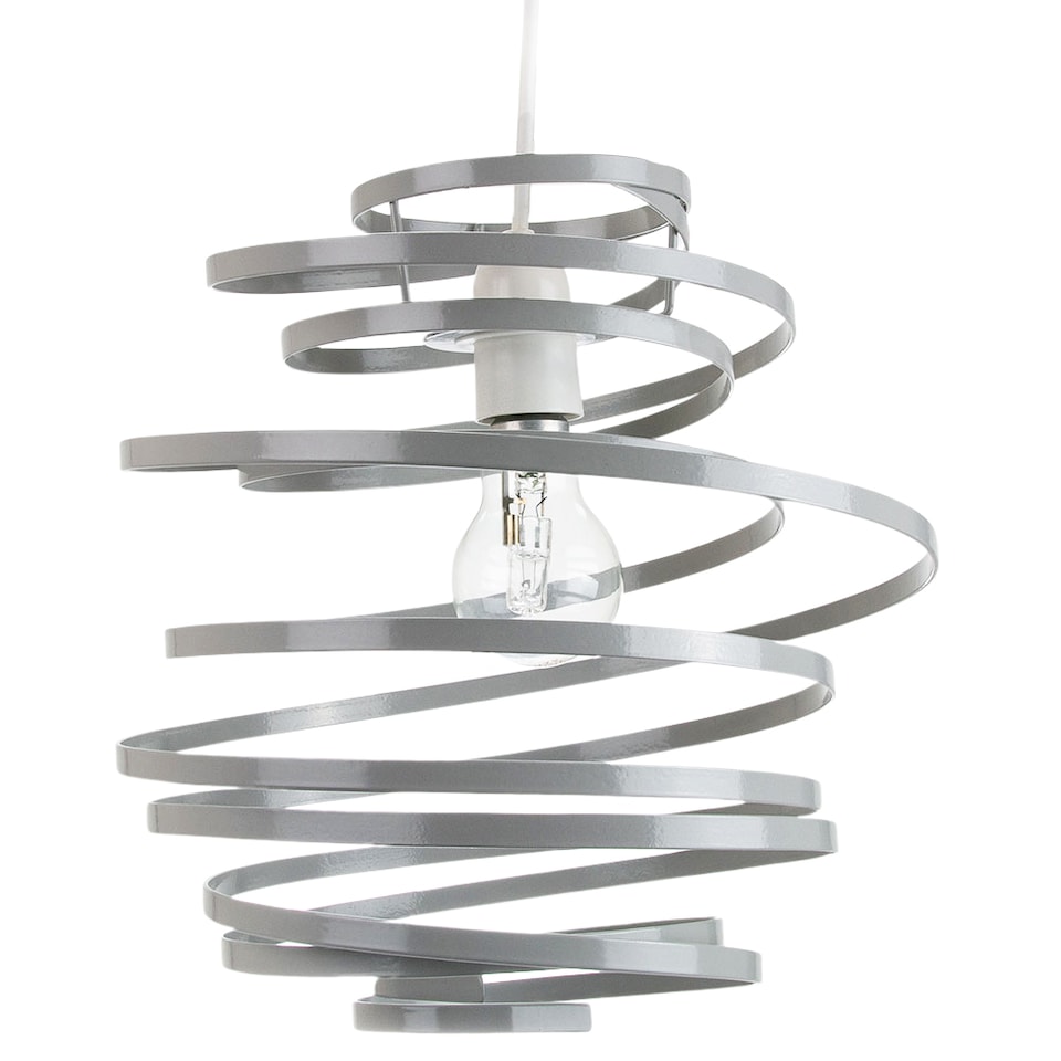 image 1 of Contemporary Grey Gloss Metal Double Ribbon Spiral Swirl Ceiling Light Pendant | Grey