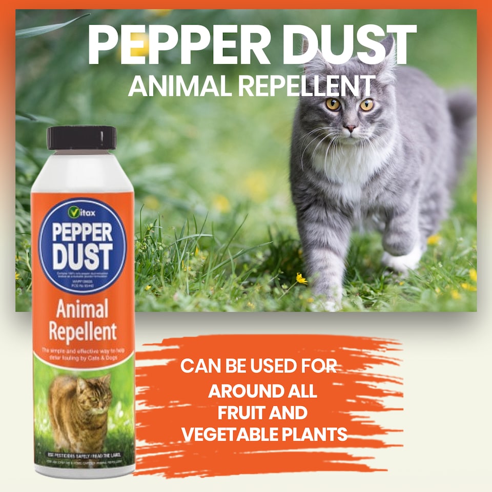 image 1 of Vitax Pepper Dust 225g Natural Cat & Dog Repellent Protects Gardens & Edible Crops Sprinkle-On Solution for Fouling Prevention