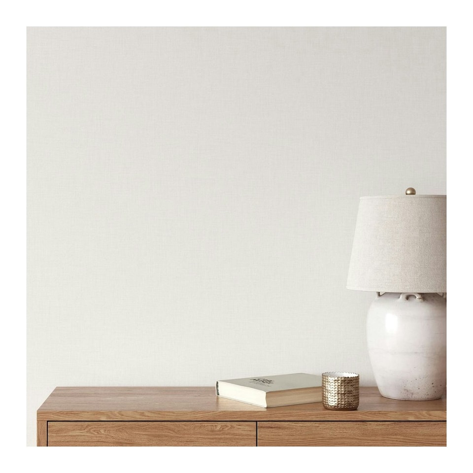 image 1 of Muriva Cambric Linen Effect Vinyl Wallpaper - Ivory - 10m x 53cm Yellow