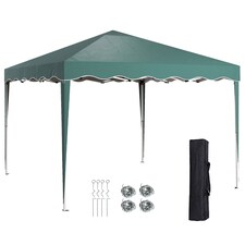 Outsunny 3x3m Pop Up Gazebo, Foldable Party Tent with Wave Edge and Carry Bag, Height Adjustable Festival Camping Canopy for Garden Outdoor, Green