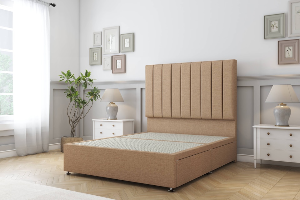 image 1 of Sloomy Kansas Latte Dumfries Divan Bed Base No Drawers With 26 Inch Strutted Headboard | Brown | Latte | Small Single | 1
