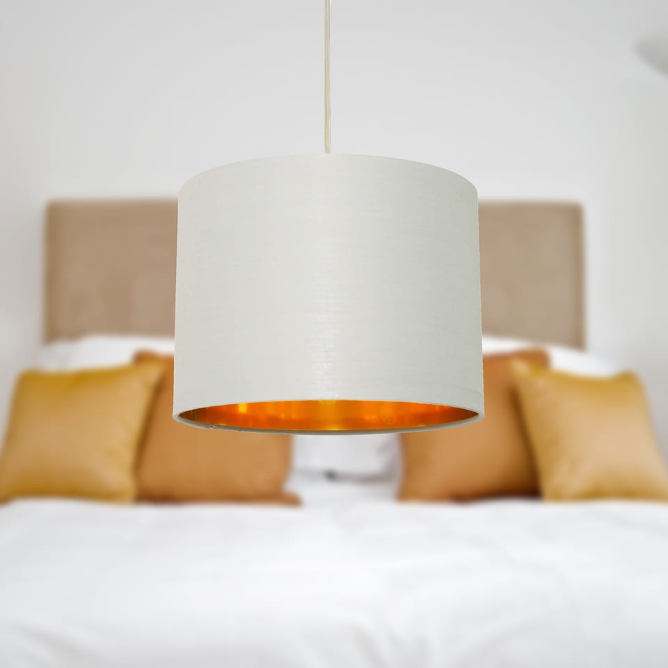 image 1 of Set of 2 Grey Cotton Gold Lining 25cm Pendant Lightshade | Grey | Gold | Medium | 2